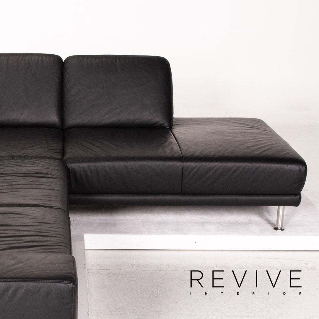Mondo Leather Corner Sofa Black Sofa Couch #14742