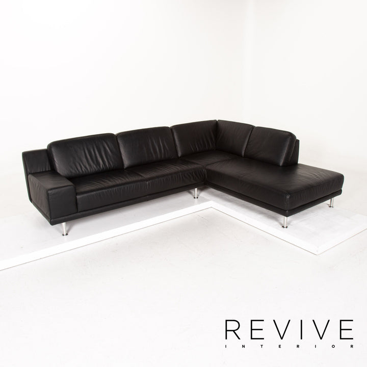 Mondo Leather Corner Sofa Black Sofa Couch #14742