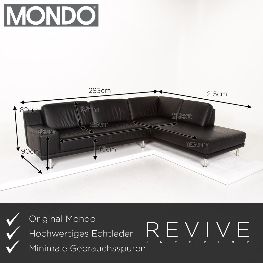 Mondo Leather Corner Sofa Black Sofa Couch #14742