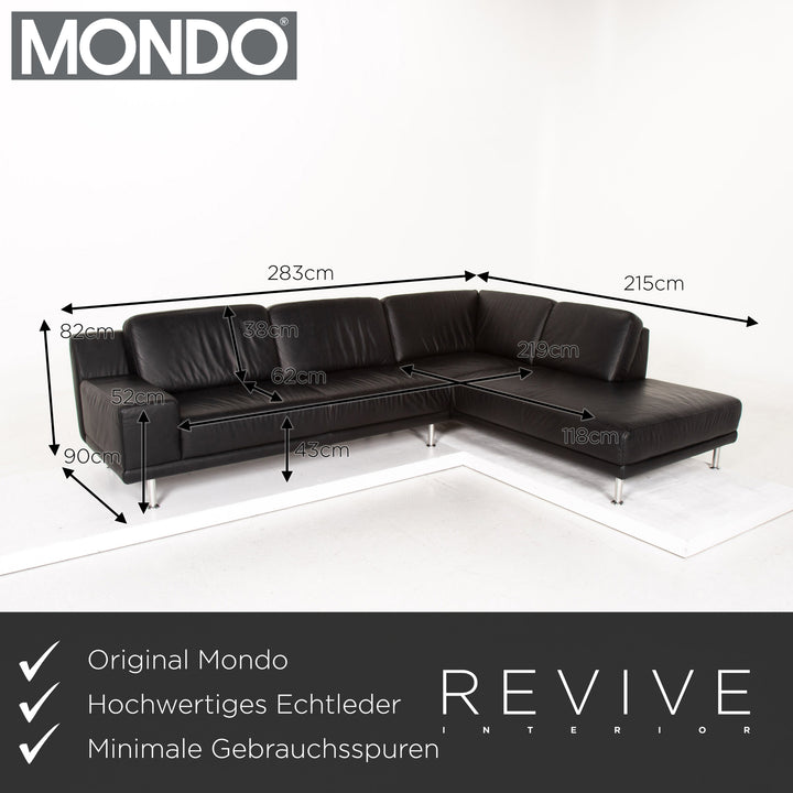 Mondo Leather Corner Sofa Black Sofa Couch #14742