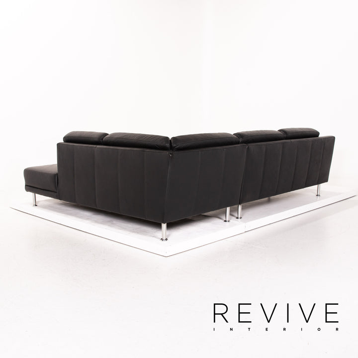 Mondo Leather Corner Sofa Black Sofa Couch #14742
