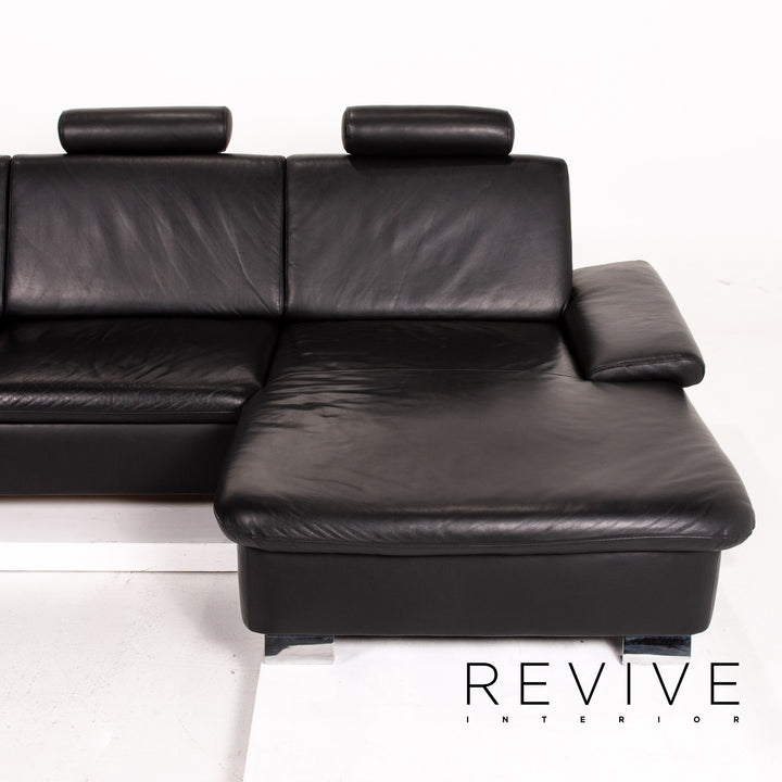 Mondo leather sofa set black 1x corner sofa 1x stool sleeping function function sofa bed #14545