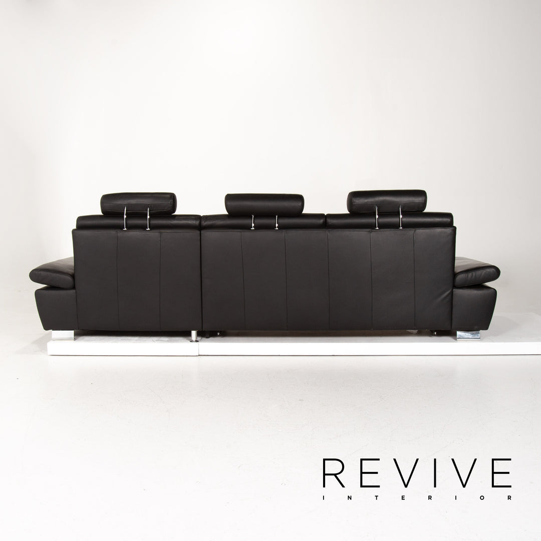 Mondo leather sofa set black 1x corner sofa 1x stool sleeping function function sofa bed #14545
