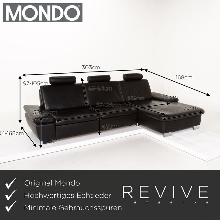 Mondo leather sofa set black 1x corner sofa 1x stool sleeping function function sofa bed #14545