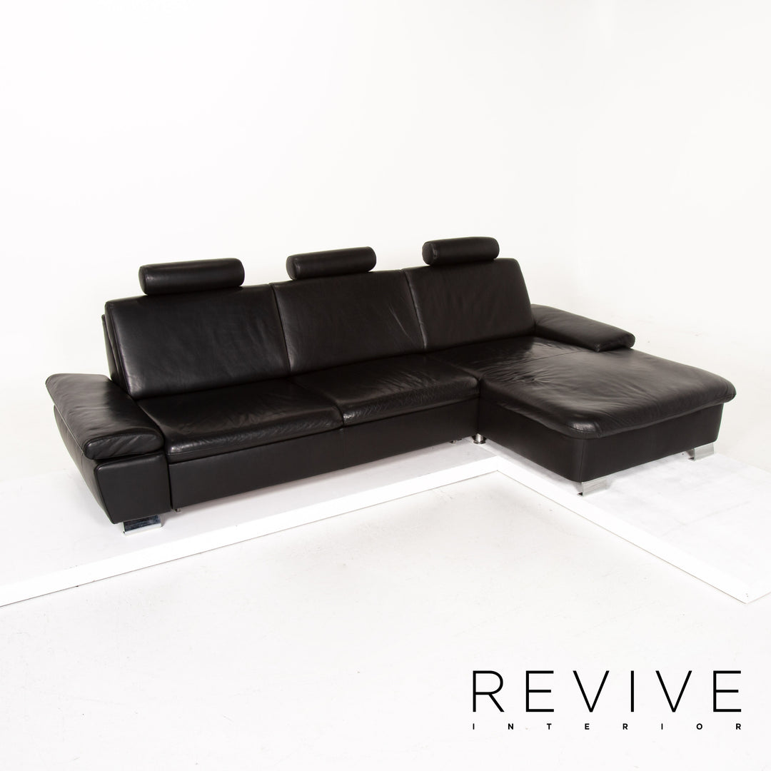 Mondo leather sofa set black 1x corner sofa 1x stool sleeping function function sofa bed #14545