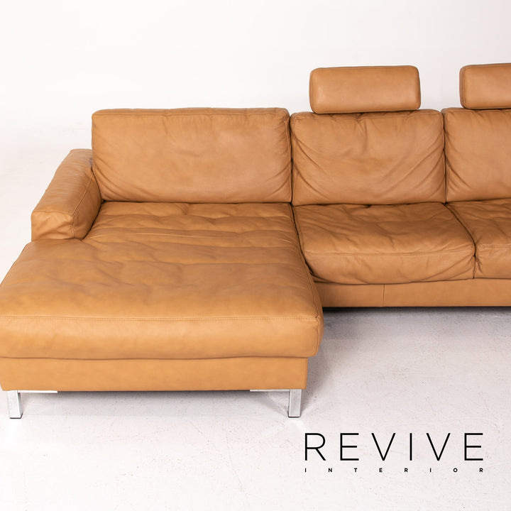 Musterring Leather Corner Sofa Brown Camel Sofa Function Couch #14485