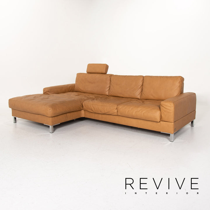 Musterring Leather Corner Sofa Brown Camel Sofa Function Couch #14485