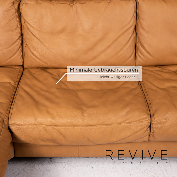 Musterring Leather Corner Sofa Brown Camel Sofa Function Couch #14485