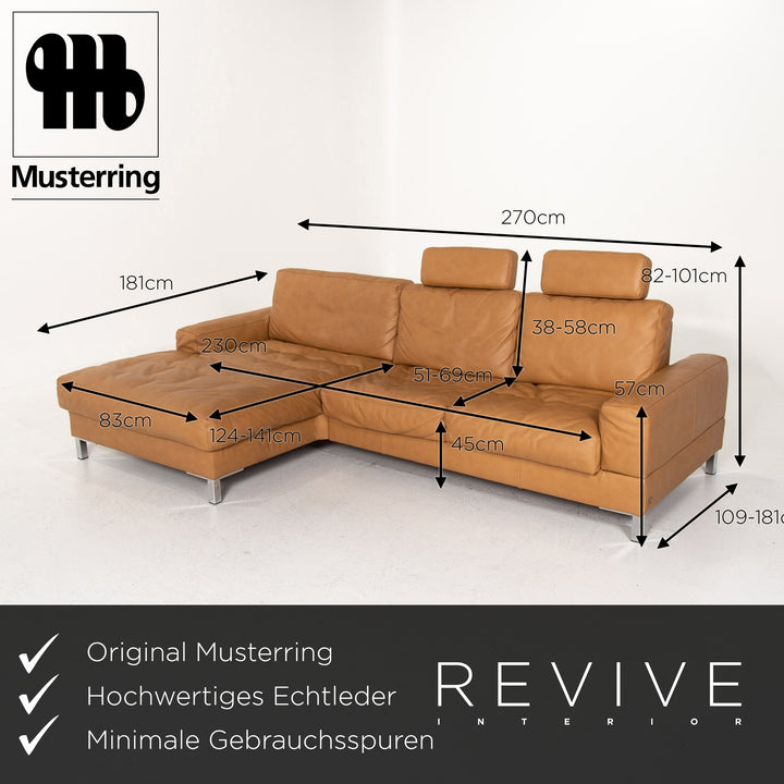 Musterring Leather Corner Sofa Brown Camel Sofa Function Couch #14485