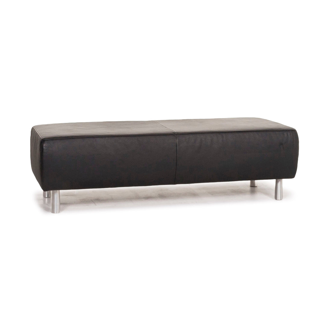 Musterring Leder Hocker Schwarz Ottoman #12743