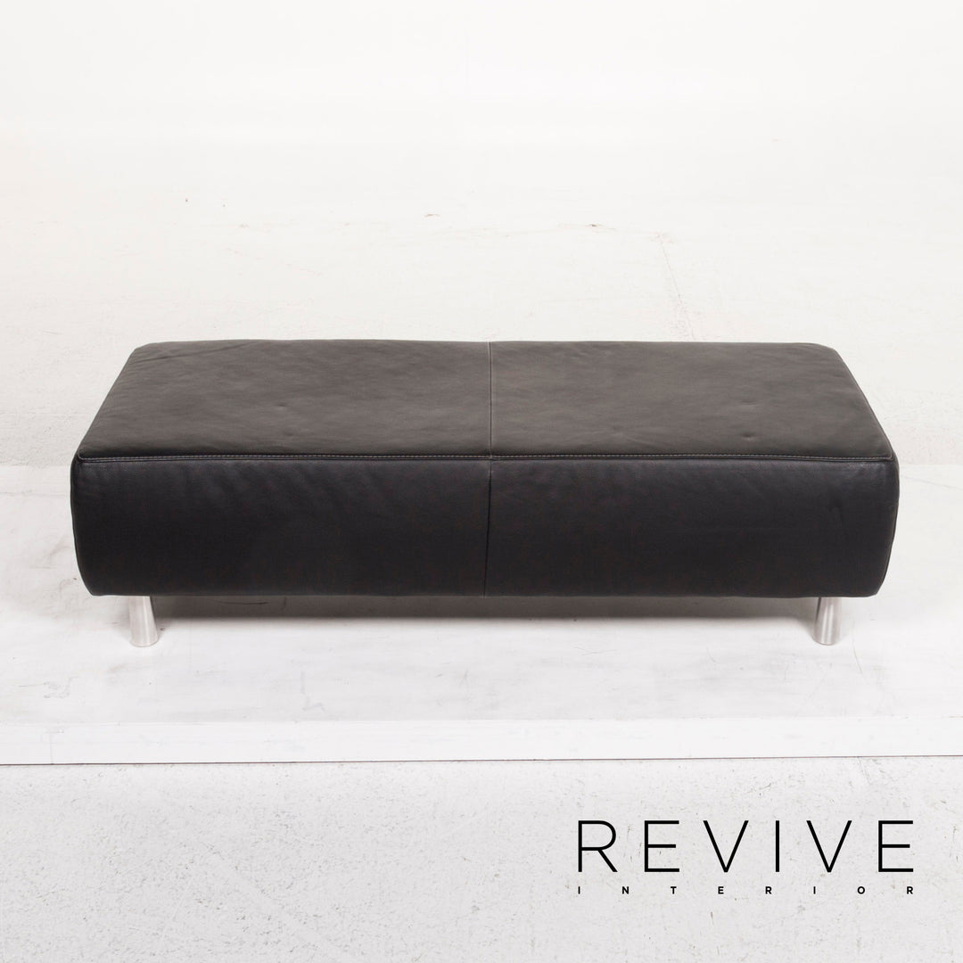 Musterring Leder Hocker Schwarz Ottoman #12743