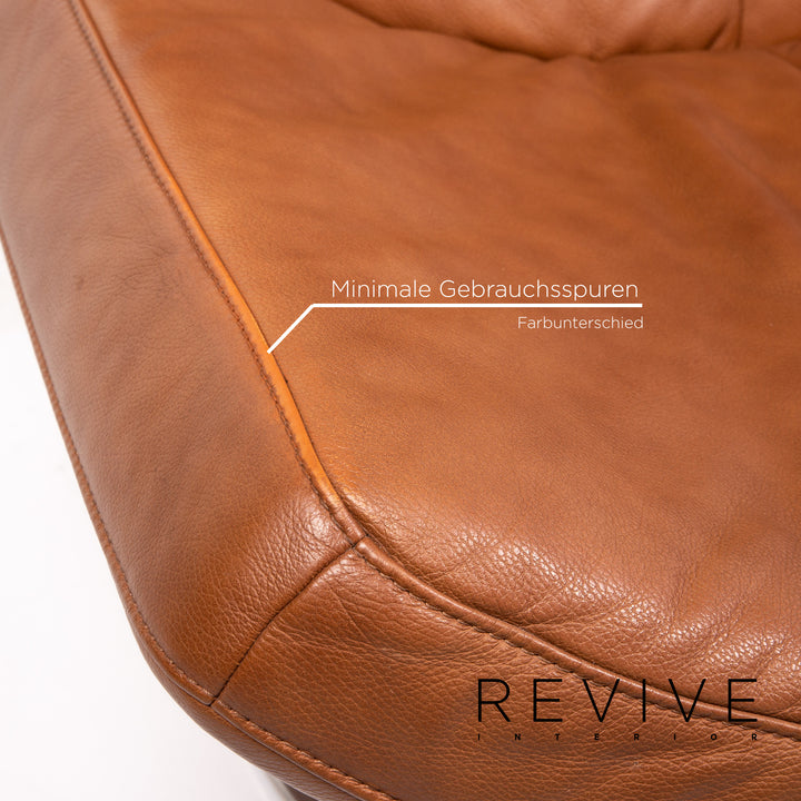 Musterring Leder Sessel inkl. Hocker Cognac Braun #14347