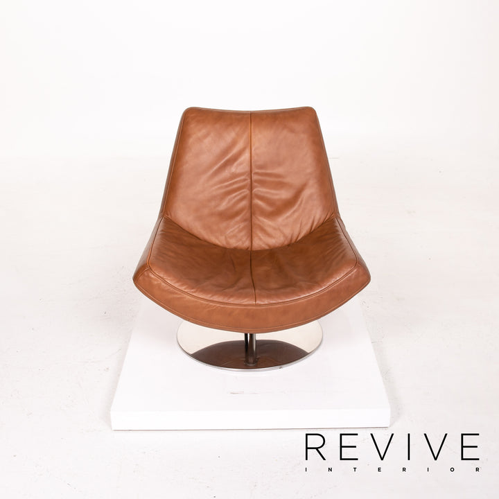 Musterring Leder Sessel inkl. Hocker Cognac Braun #14347