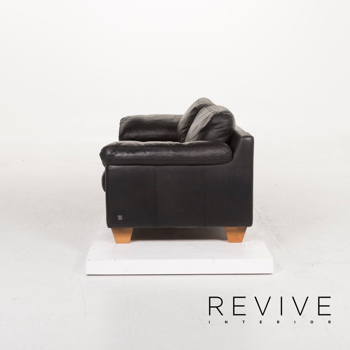 Musterring Leder Sofa Schwarz Dreisitzer #12795