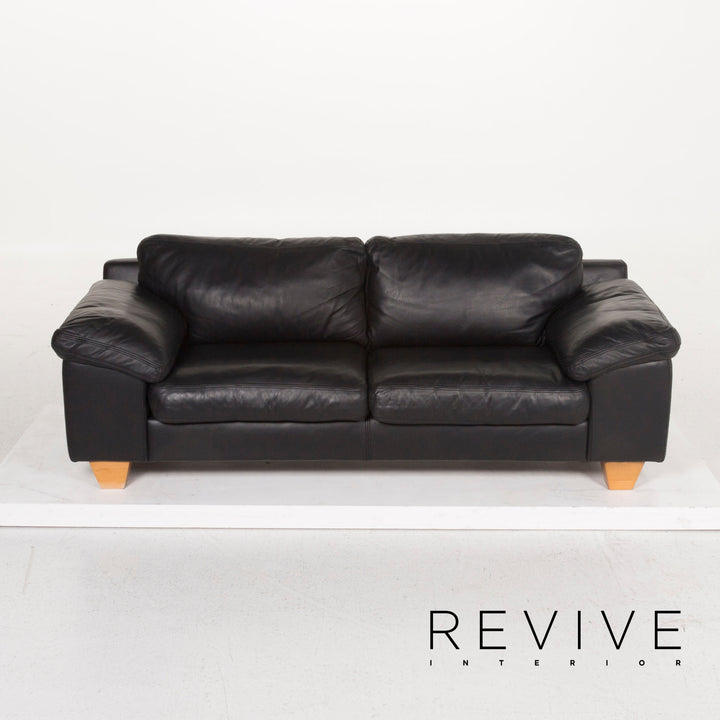 Musterring Leder Sofa Schwarz Dreisitzer #12795