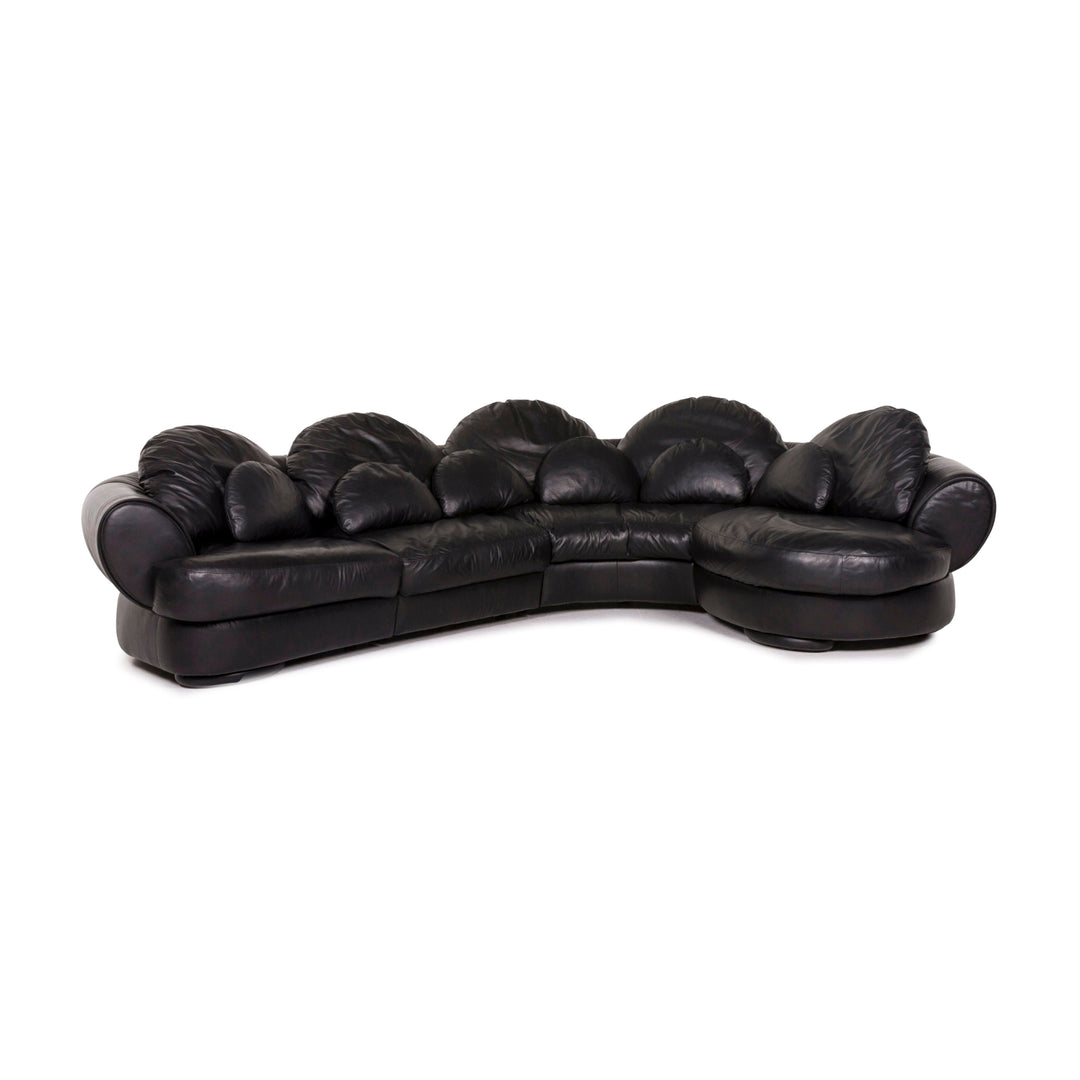 Natuzzi canapé d'angle en cuir noir canapé #12091