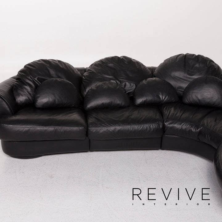 Natuzzi canapé d'angle en cuir noir canapé #12091