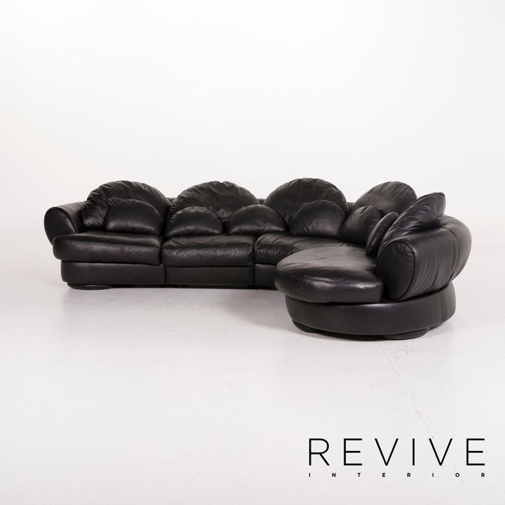 Natuzzi canapé d'angle en cuir noir canapé #12091
