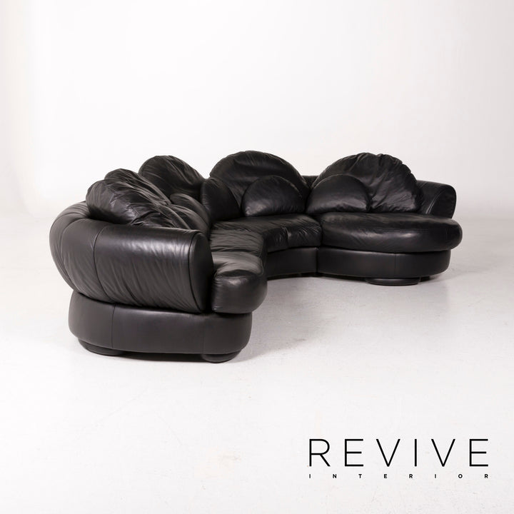 Natuzzi canapé d'angle en cuir noir canapé #12091