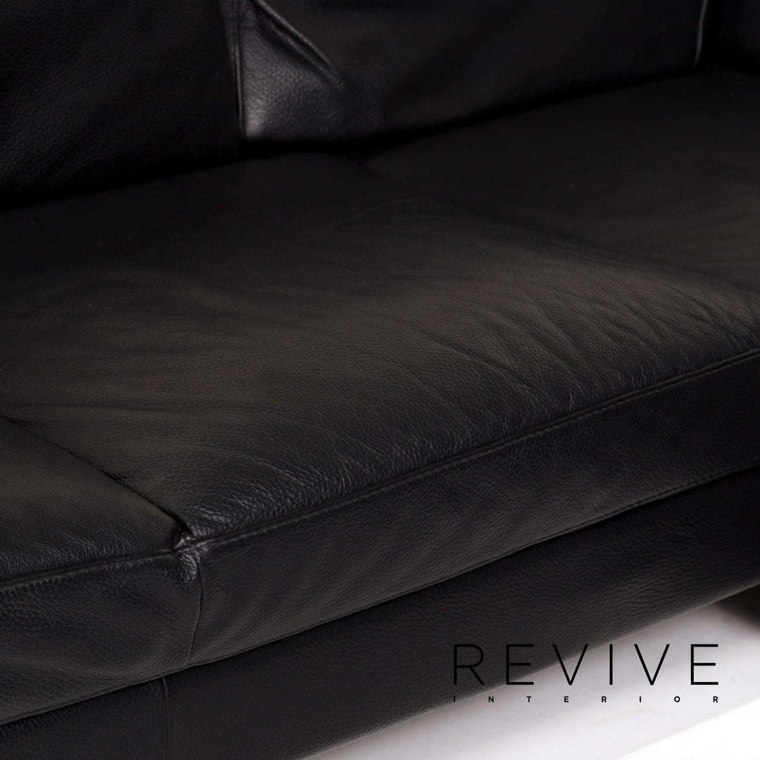 Natuzzi Leather Corner Sofa Black Sofa Couch #12849