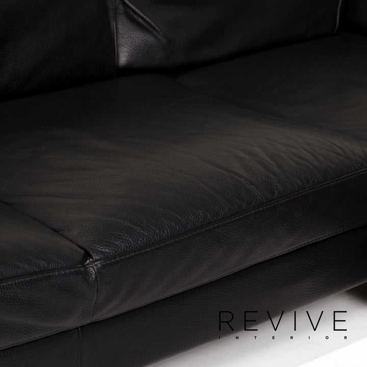 Natuzzi Leather Corner Sofa Black Sofa Couch #12849