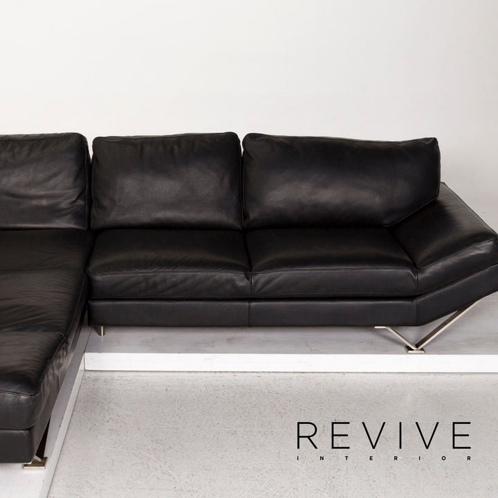 Natuzzi Leather Corner Sofa Black Sofa Couch #12849