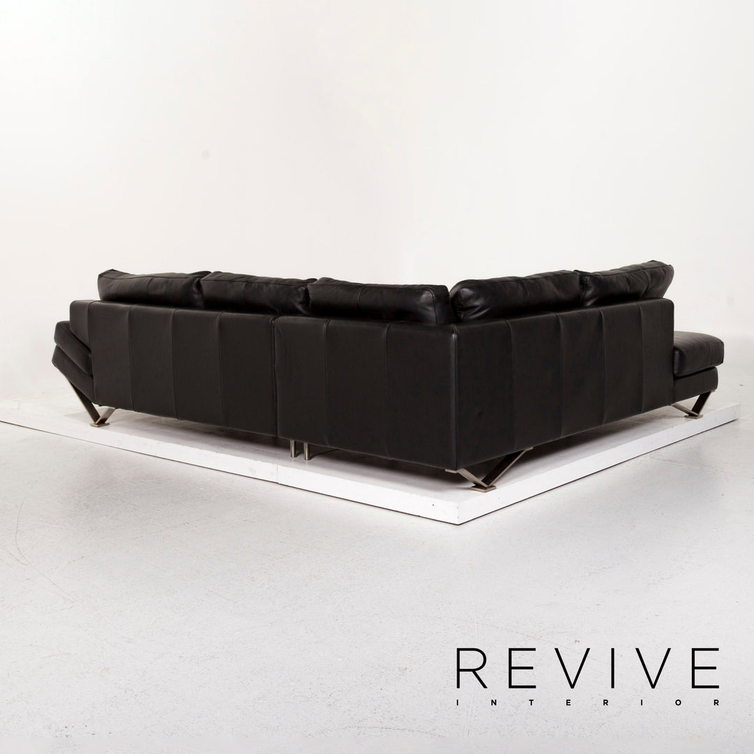 Natuzzi Leather Corner Sofa Black Sofa Couch #12849