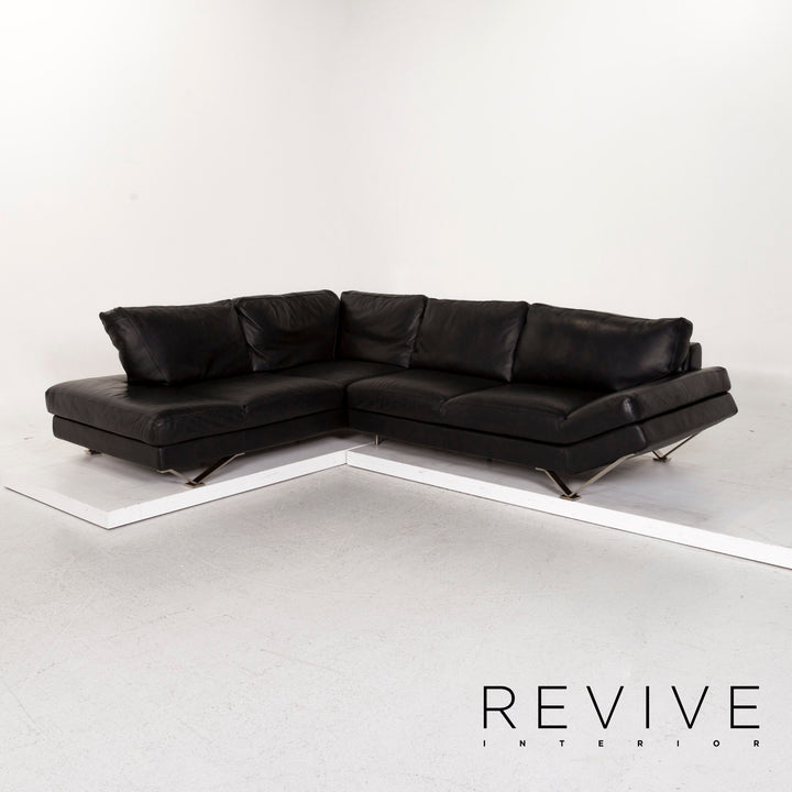 Natuzzi Leather Corner Sofa Black Sofa Couch #12849