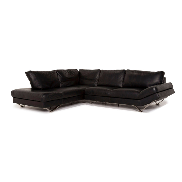 Natuzzi Leather Corner Sofa Black Sofa Couch #12849