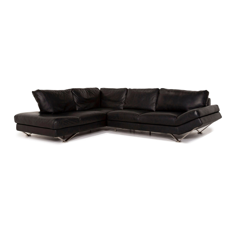 Natuzzi Leather Corner Sofa Black Sofa Couch #12849