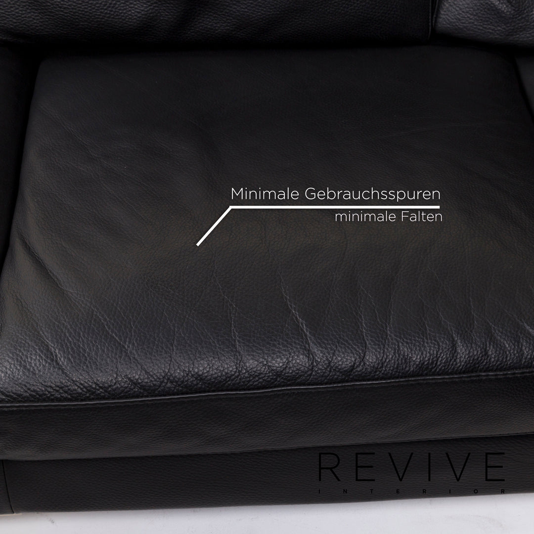 Natuzzi Leather Corner Sofa Black Sofa Couch #12849