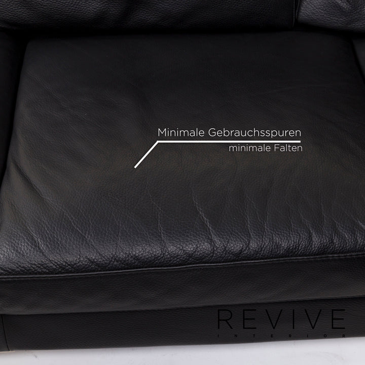 Natuzzi Leather Corner Sofa Black Sofa Couch #12849