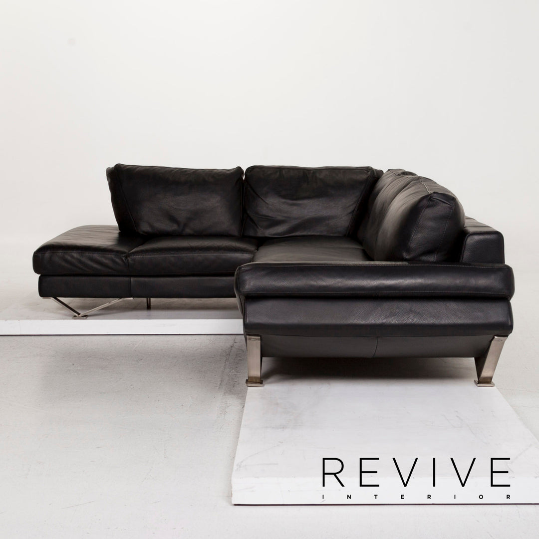 Natuzzi Leather Corner Sofa Black Sofa Couch #12849