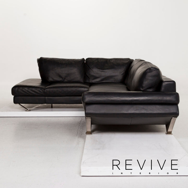 Natuzzi Leather Corner Sofa Black Sofa Couch #12849