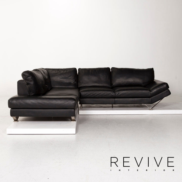 Natuzzi Leather Corner Sofa Black Sofa Couch #12849