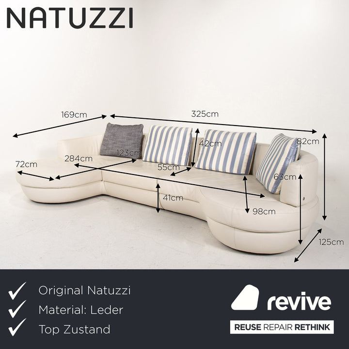 Natuzzi canapé d'angle en cuir blanc canapé #14501