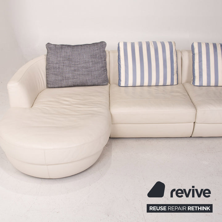 Natuzzi canapé d'angle en cuir blanc canapé #14501