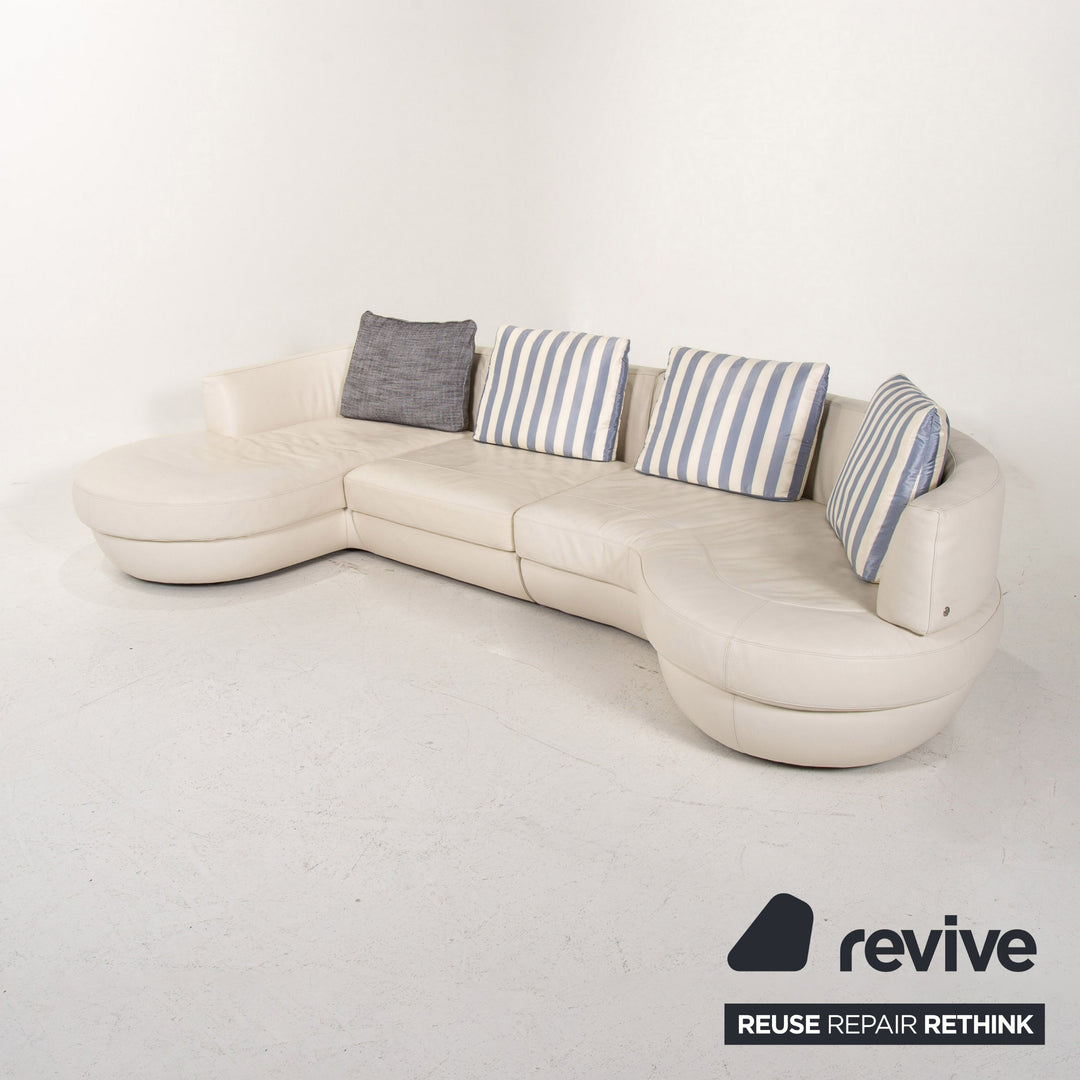 Natuzzi canapé d'angle en cuir blanc canapé #14501