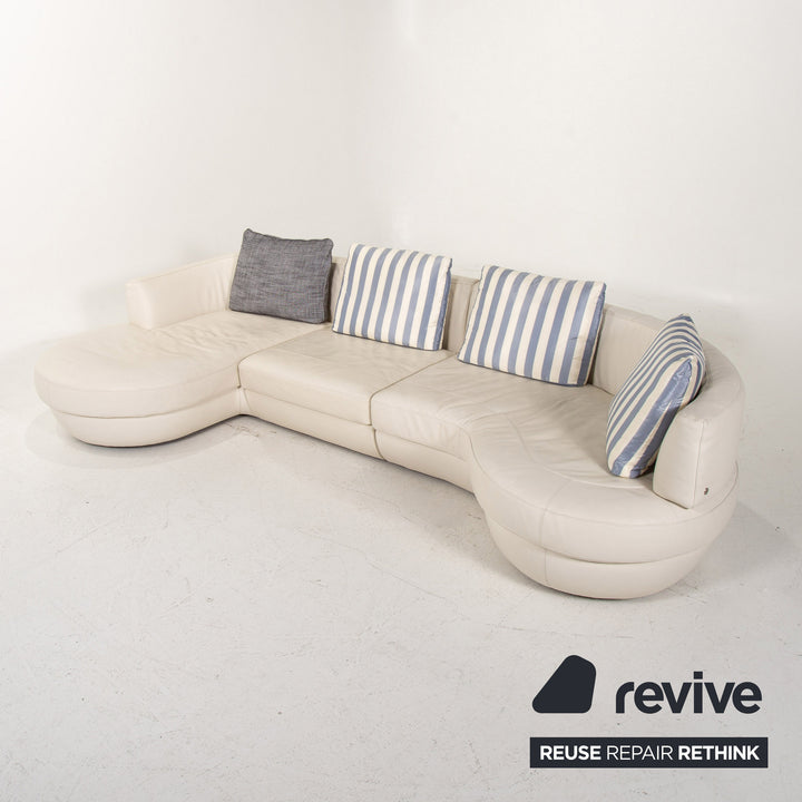 Natuzzi canapé d'angle en cuir blanc canapé #14501