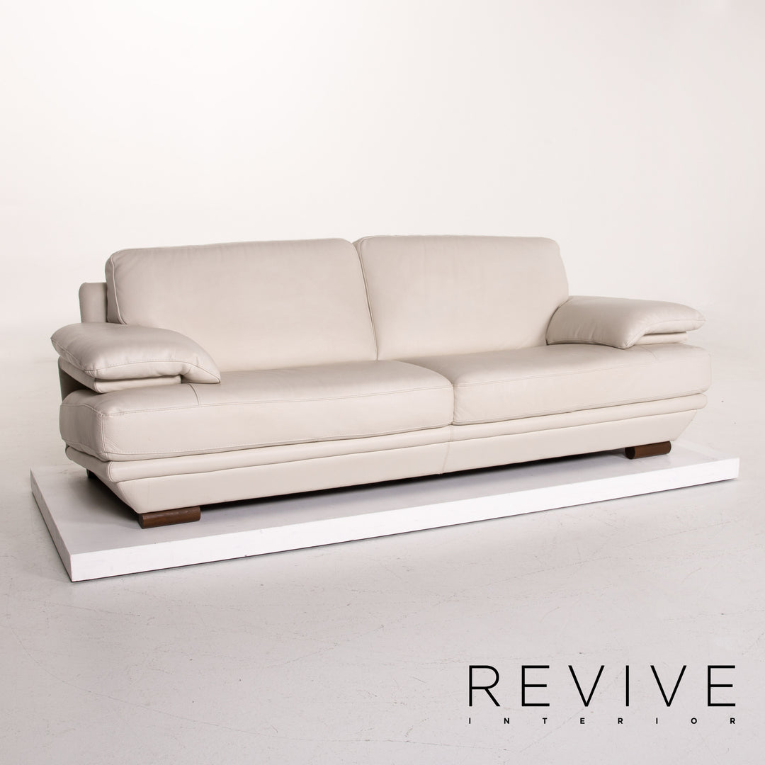 Natuzzi Leder Sofa Creme Dreisitzer Couch #14240