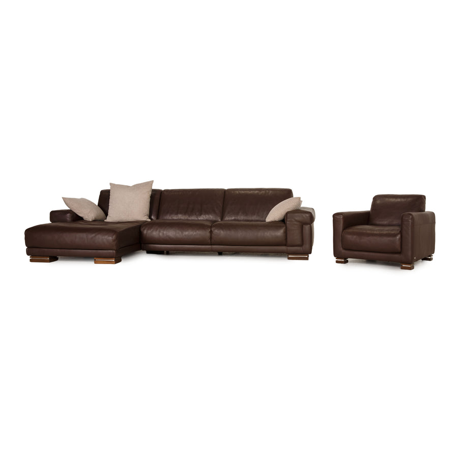 Natuzzi Leder Sofa Garnitur Dunkelbraun Ecksofa Sessel