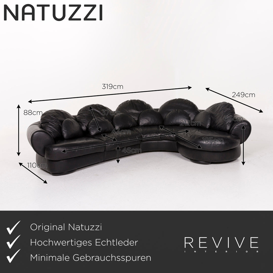 Natuzzi Leder Sofa Garnitur Schwarz 1x Ecksofa 1x Hocker #12334
