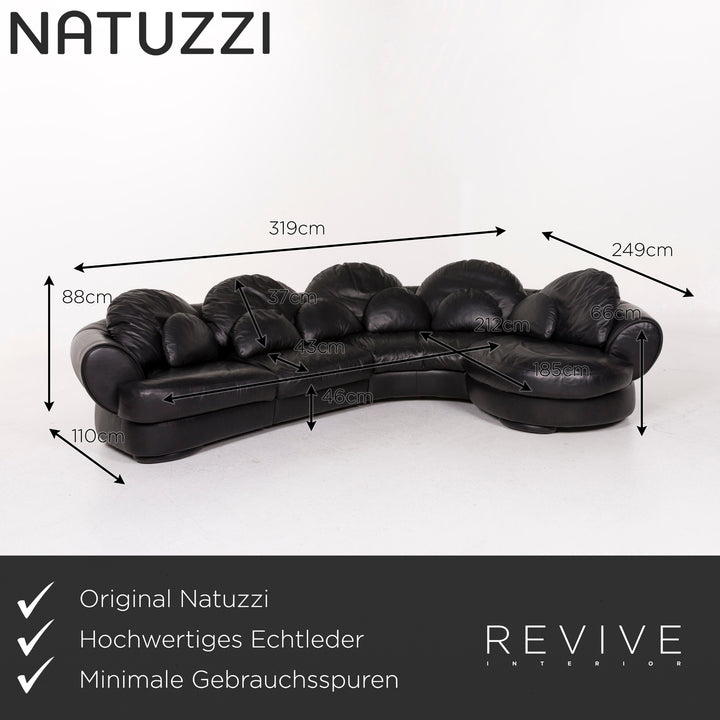 Natuzzi Leder Sofa Garnitur Schwarz 1x Ecksofa 1x Hocker #12334