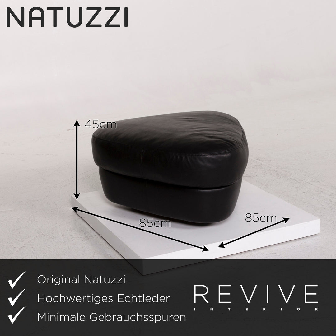 Natuzzi Leder Sofa Garnitur Schwarz 1x Ecksofa 1x Hocker #12334