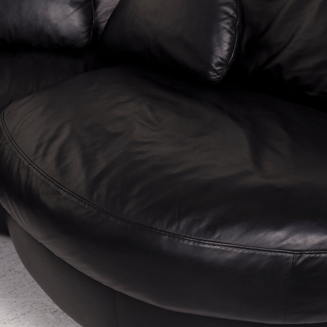 Natuzzi Leder Sofa Garnitur Schwarz 1x Ecksofa 1x Hocker #12334