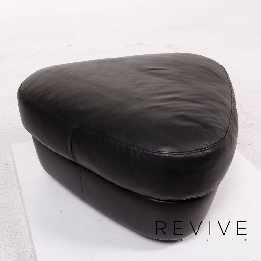 Natuzzi Leder Sofa Garnitur Schwarz 1x Ecksofa 1x Hocker #12334