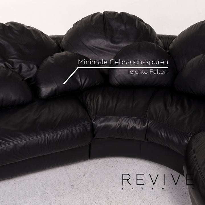 Natuzzi Leder Sofa Garnitur Schwarz 1x Ecksofa 1x Hocker #12334