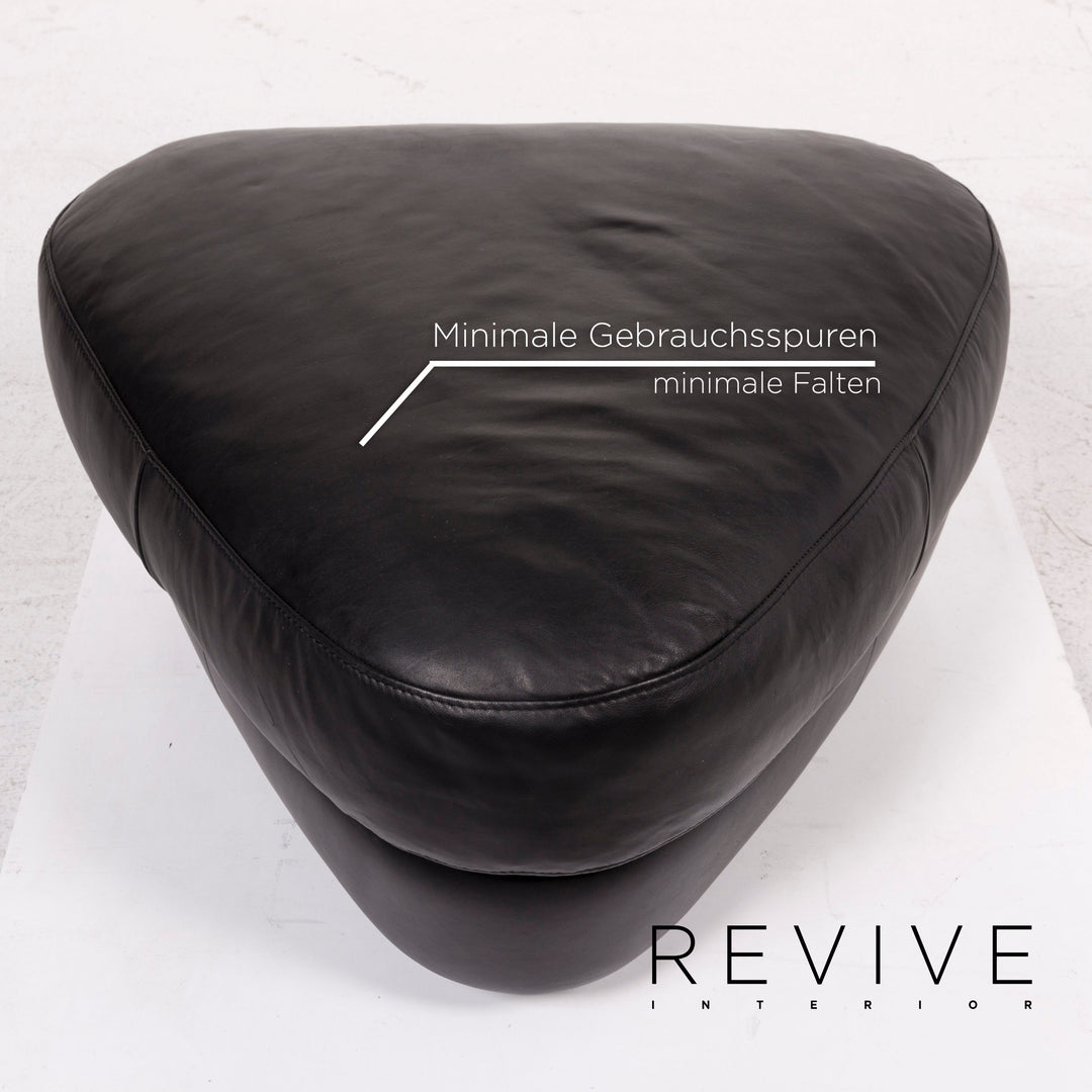 Natuzzi Leder Sofa Garnitur Schwarz 1x Ecksofa 1x Hocker #12334