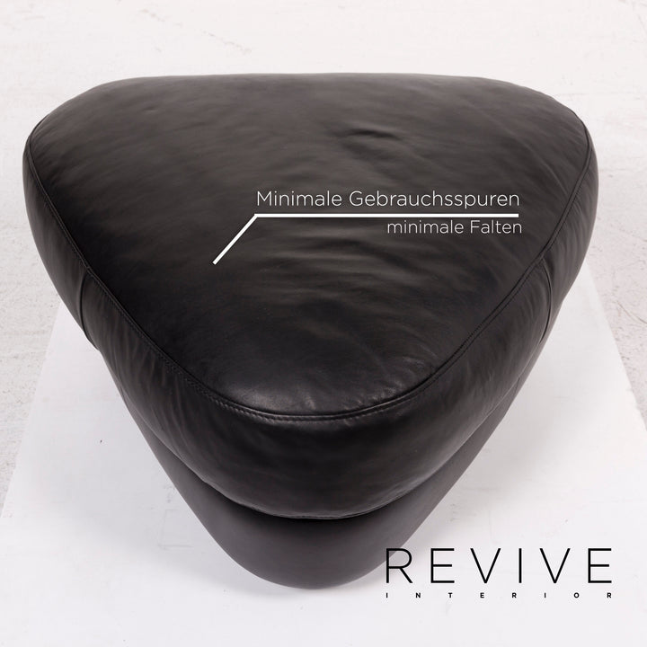 Natuzzi Leder Sofa Garnitur Schwarz 1x Ecksofa 1x Hocker #12334