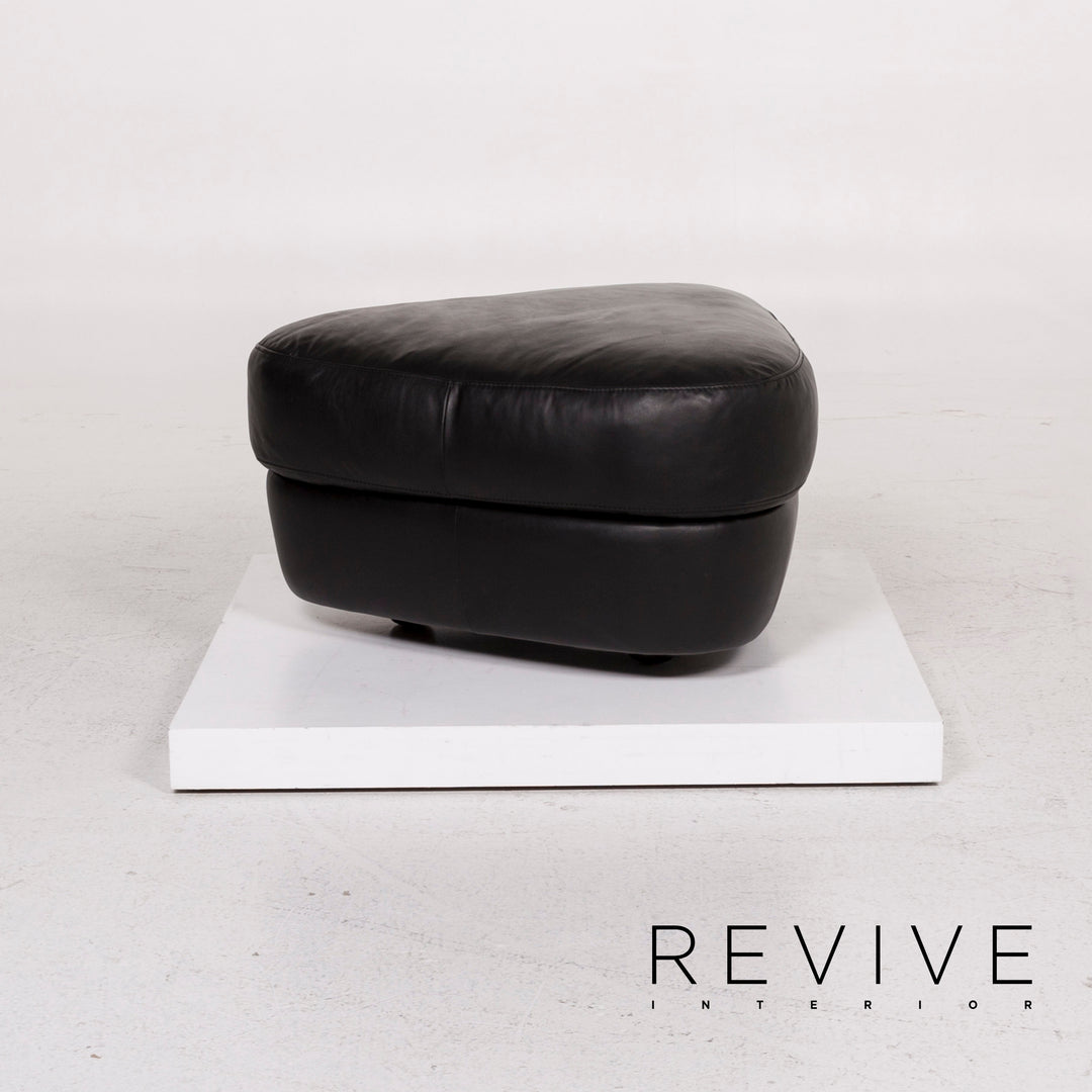 Natuzzi Leder Sofa Garnitur Schwarz 1x Ecksofa 1x Hocker #12334